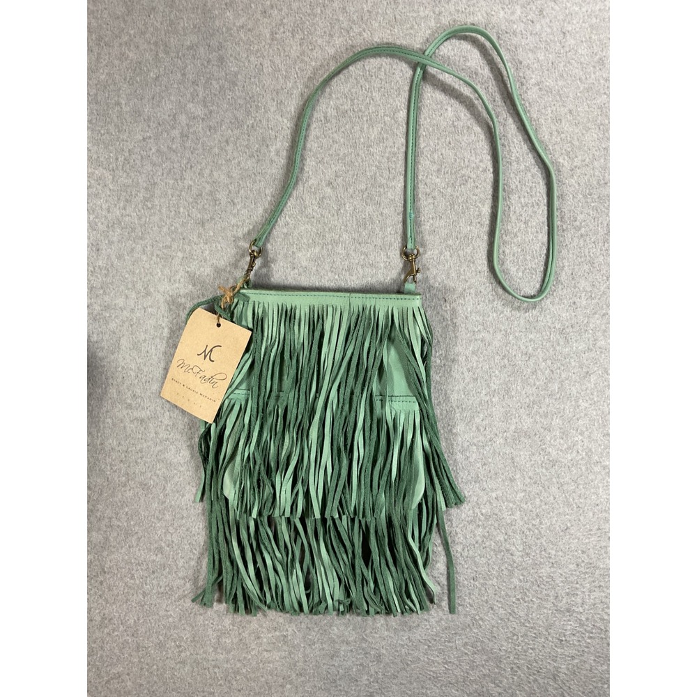 McFadin Mint Green Leather Fringe Crossbody Bag Handmade Texas Western Boho NWT